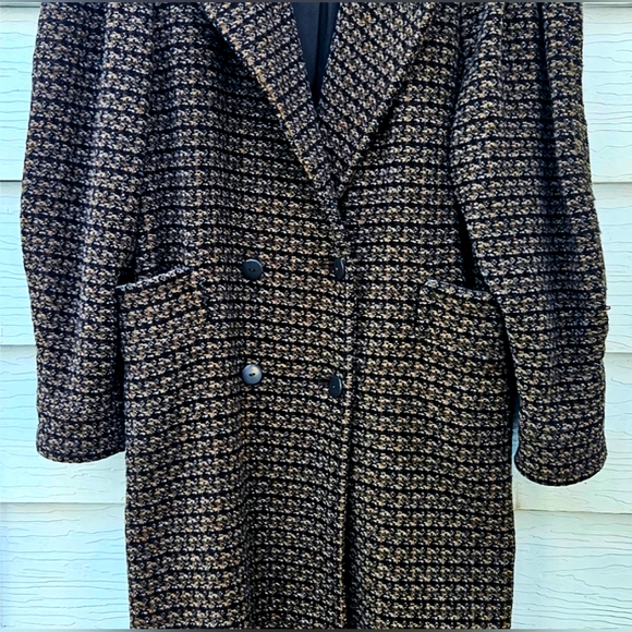 Vintage Coat 1980's Full Length Wool Leather Retro Warm Heavy Cozy Cute Comfy L - Picture 5 of 12